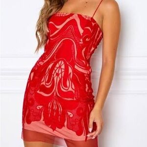 White Fox Body Con Red Mini Dress